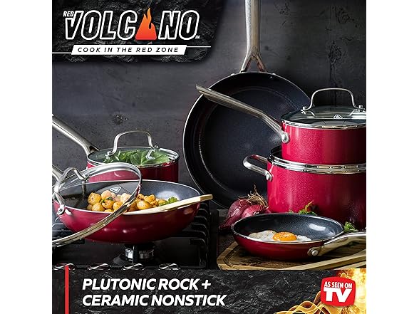 Red Volcano Textured Ceramic Nonstick, 14 Piece Set