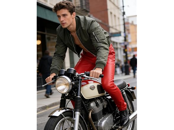 Yeokou Men (42) Faux Leather Pants Skinny Trousers