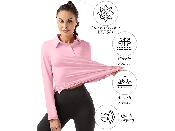 Fkeep Women (M) Long Sleeve Polo Shirt Golf Top