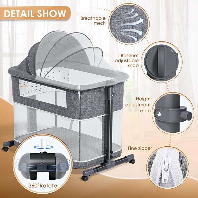 3-in-1 Baby Bassinet Bedside Crib - Gallery 8