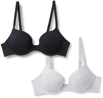 Amazon Essentials Women's Cotton Jersey Lined Wired Plunge Bra, Pack of 2, Black/Grey Heather, 36B