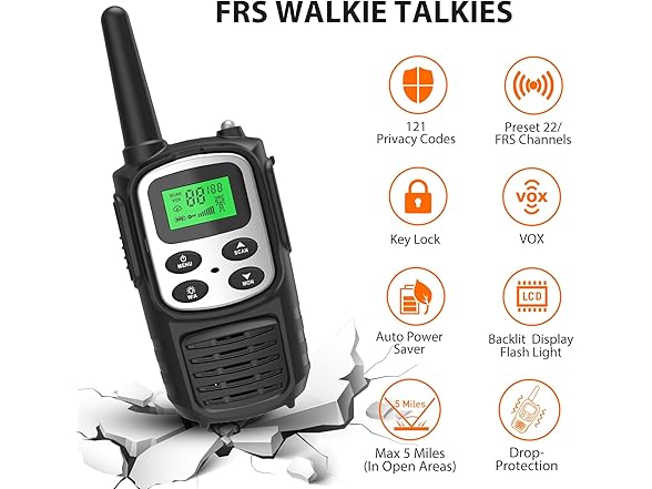 (4 PACK) Fvamom Rechargeable Walkies Talkies with 22 Channels