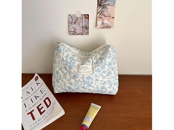 Aesthetic Floral Quilted Cotton Cosmetic Bag