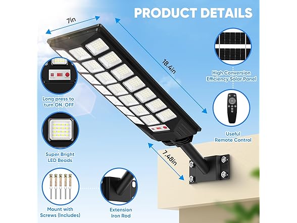 Brightever 2-Pack Solar Street Lights Outdoor, 8500K Waterproof