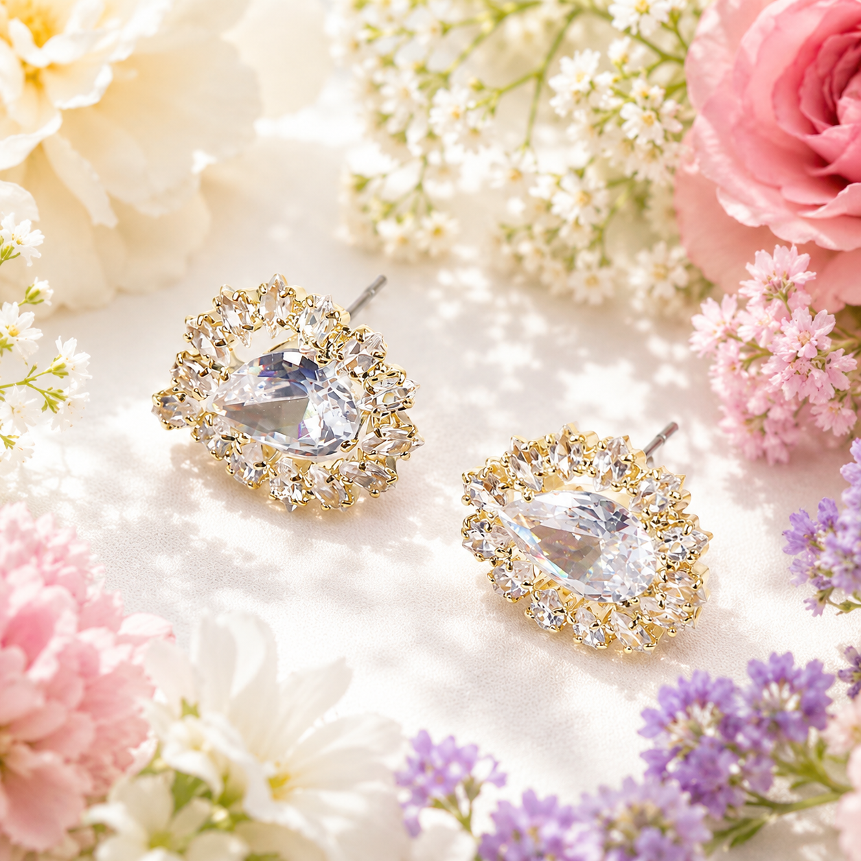 18K Gold Pear CZ Stud Earrings - Gallery 7
