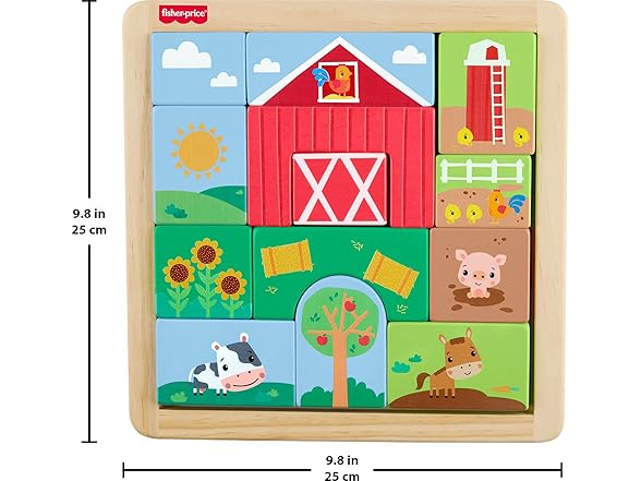 Fisher-Price Wood Toddler Toy Farm Blocks Puzzle