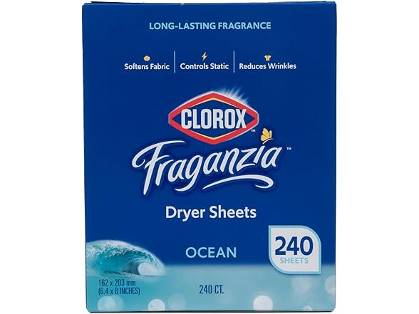 Clorox Fraganzia Fabric Softener Dryer Sheets, Ocean