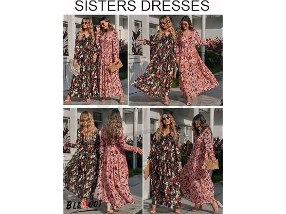 Blencot Women (M) Casual V Neck Long Sleeve Dress