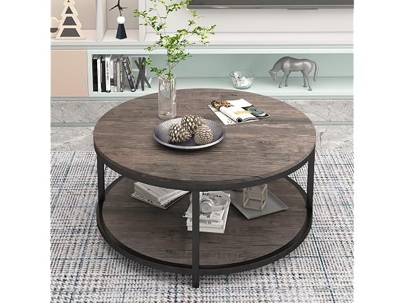 Round Coffee Table, 36 Inch 2-Tier