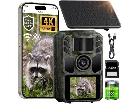 FKPCAM Trail Camera Solar WiFi 4K 64MP