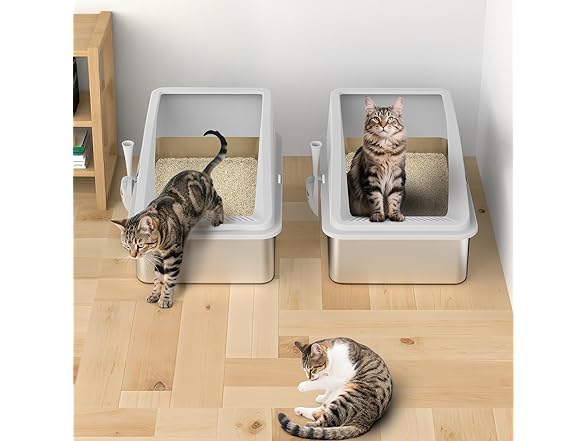 AIPERRO 2 Pack Stainless Steel Cat Litter Box