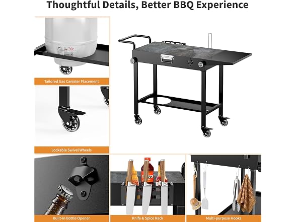 Sandpoy Portable Grill Cart, Black - Gallery 6