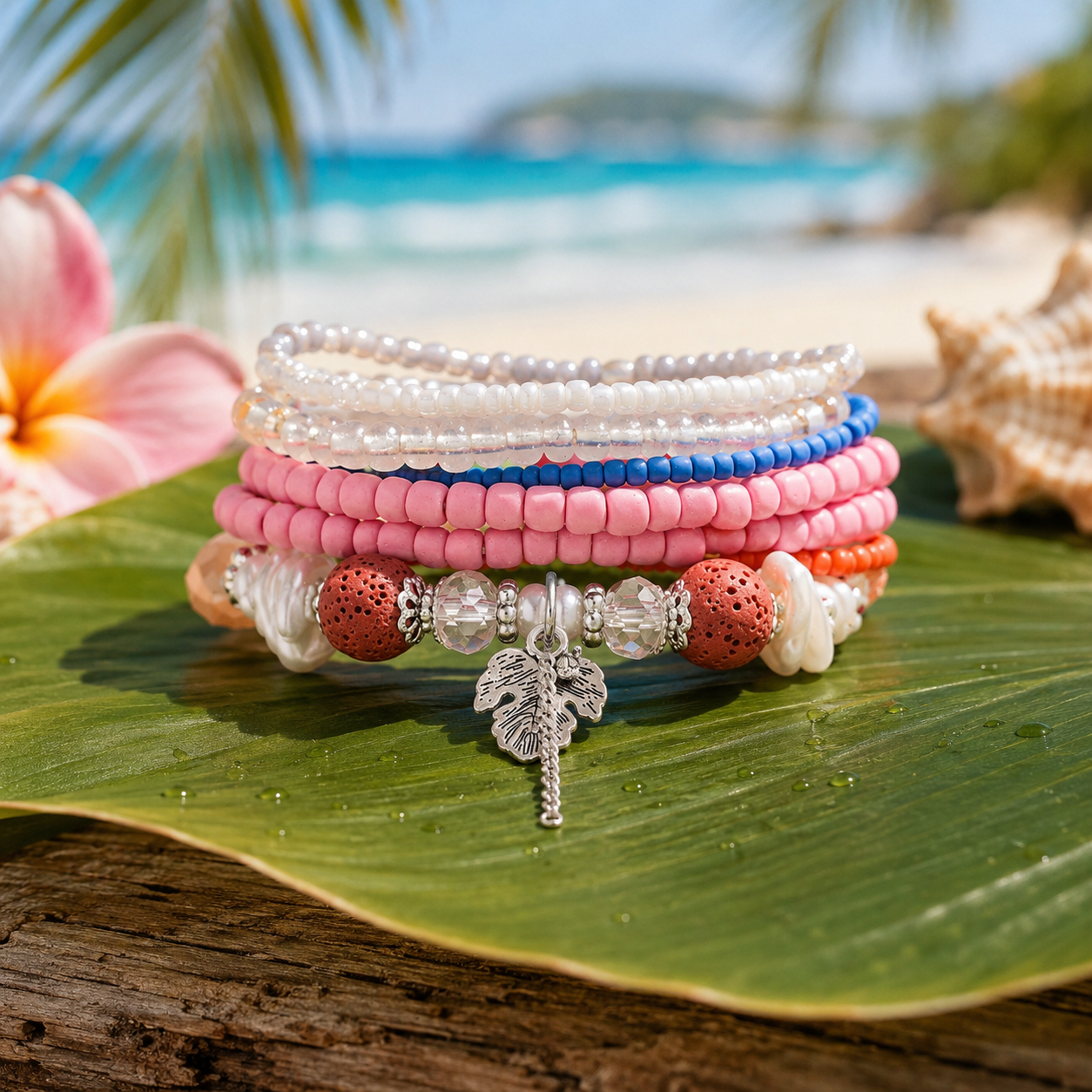 Stretch Beaded Bracelet Stack with Tree Charm - Gallery 5