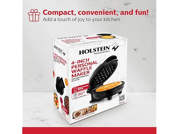 Holstein 4" Mini Waffle Maker Black