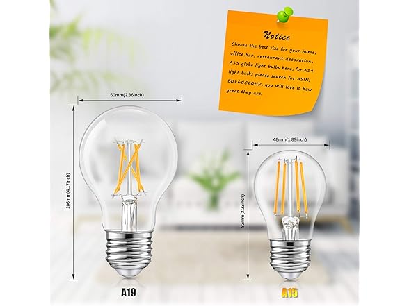 TOBUSA Dimmable Globe A15 6W Edison Bulb 2700K 12PC