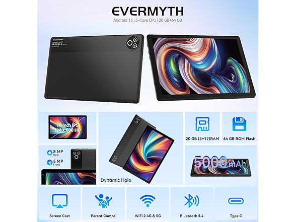 Evermyth KT1001 Android 15 GO 10.1" Tablet