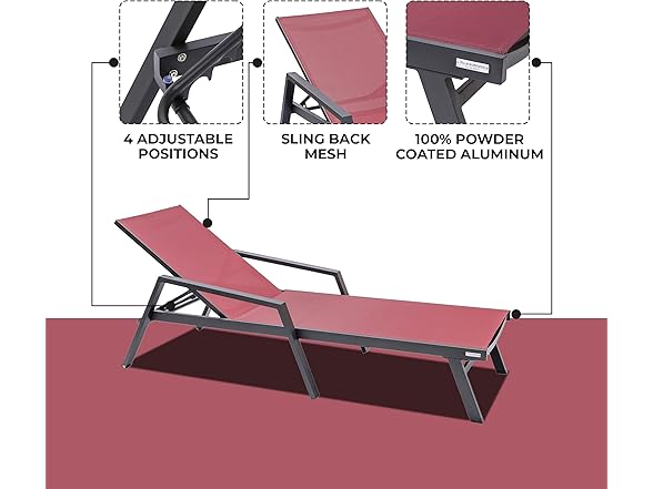 LeisureMod MLABL-77BRG Marlin Chaise Lounge Burgundy