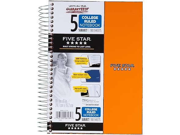 Five Star Spiral Notebook, 9-1/2" x 6"