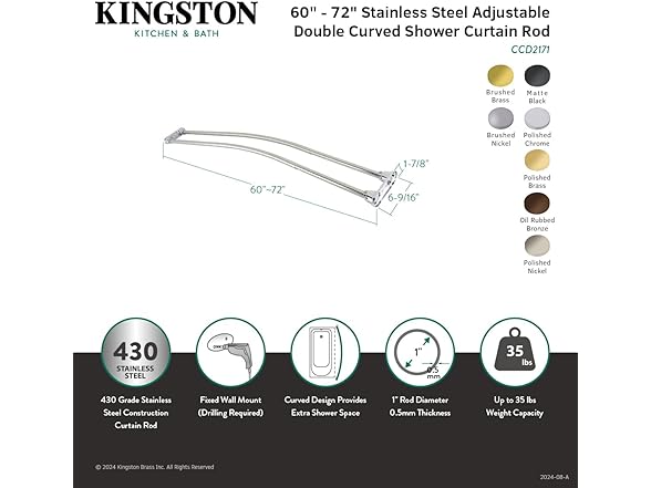 Kingston Brass Shower Rod, 60"-72"