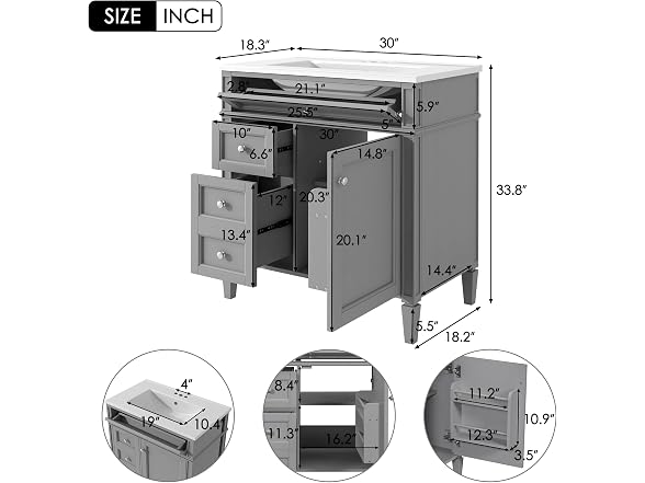 Virubi 30" Bathroom Vanity with Ceramic Sink