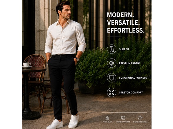 3Pk Mens Super Stretch Chino Pants