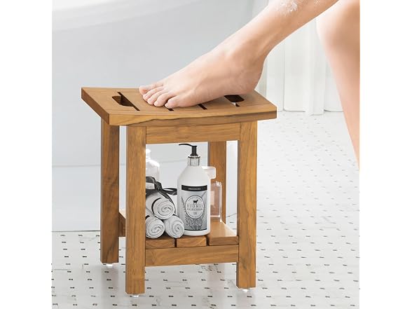 14" Waterproof Natural Teak Shower Stool