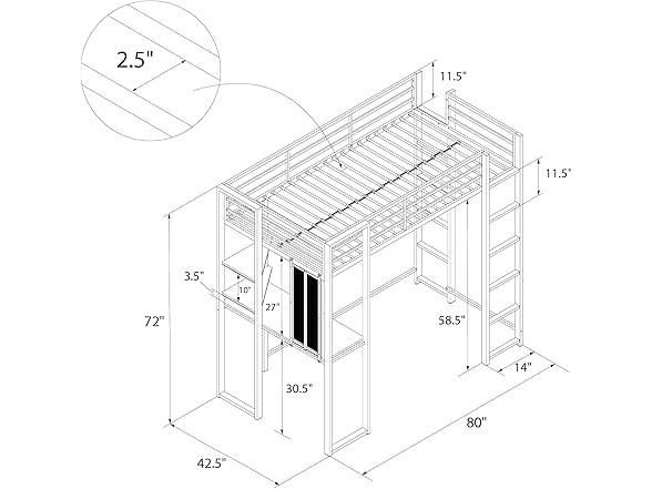 DHP Abode Twin Size Metal Loft Bed, Black