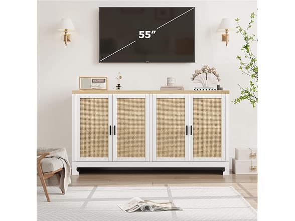 IDEALHOUSE 61" Rattan Cabinet, 4 Doors - Gallery 4