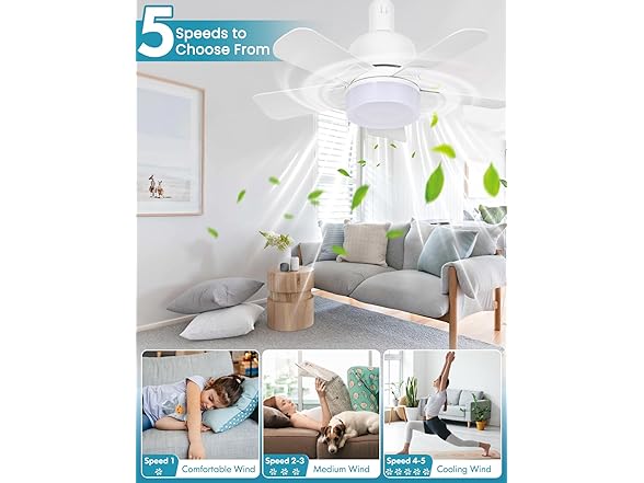 MATULSA Socket Fan Light with Remote, 16.5", White