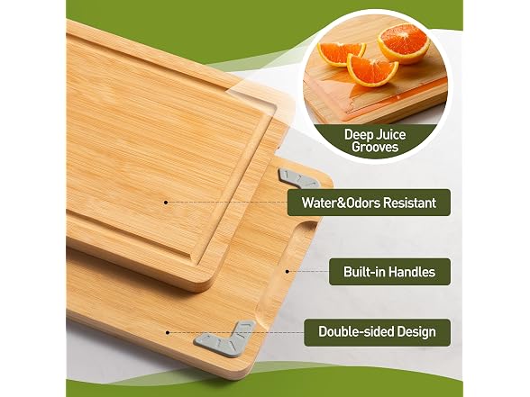 Bamboo Cutting Board Set Non Slip Feet