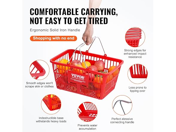 VEVOR Shopping Basket, Set of 12, 21L
