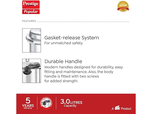 Prestige Pressure Cooker, 3 Liter, Silver, Aluminum