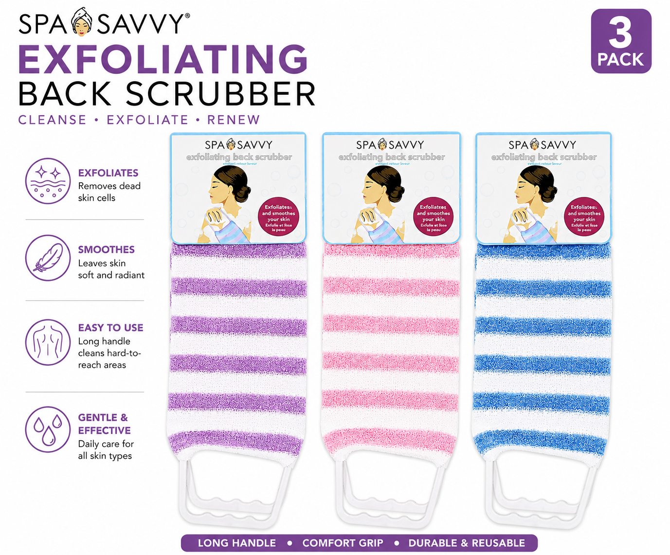 3-PK Shower Back Scrubber - Gallery 5