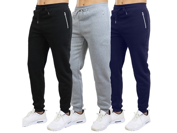 3Pk Asst Mens Fleece Joggers w-Zip Pockets