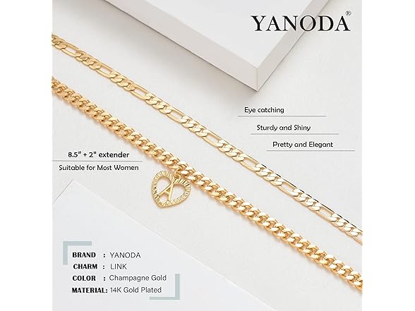 YANODA Initial Ankle Bracelets (V) 14K Plated