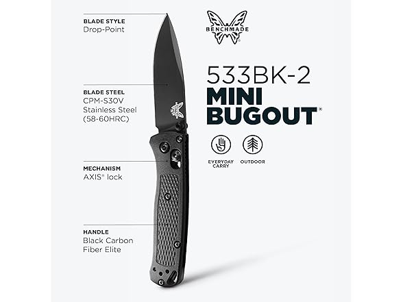 Benchmade Mini Bugout Knife - Black Carbon Fiber