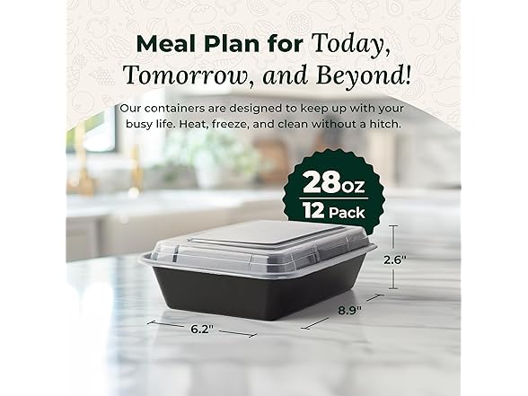 Enther Meal Prep Containers 12 Pack 1 Compartment