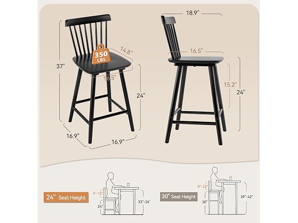 Lue Bona Black Bar Stools Set of 4 24"