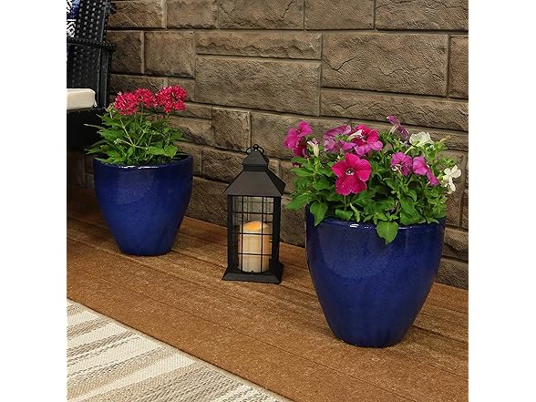 Sunnydaze Round Resort Ceramic Planter - Set of 2