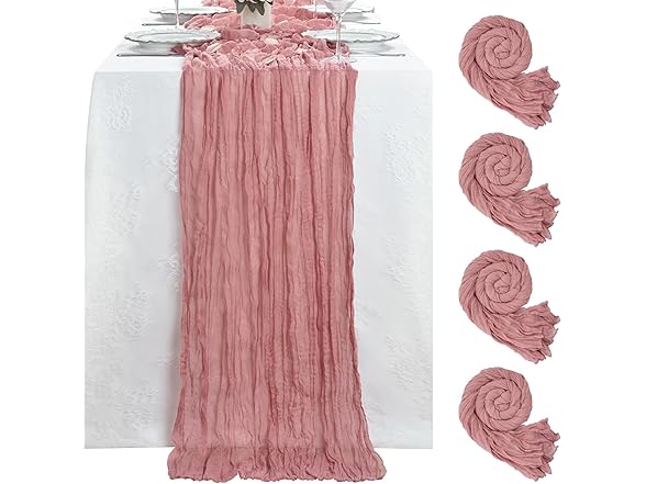 Cheesecloth Table Runner 4 Packs 36x120 Inches Dusty Rose
