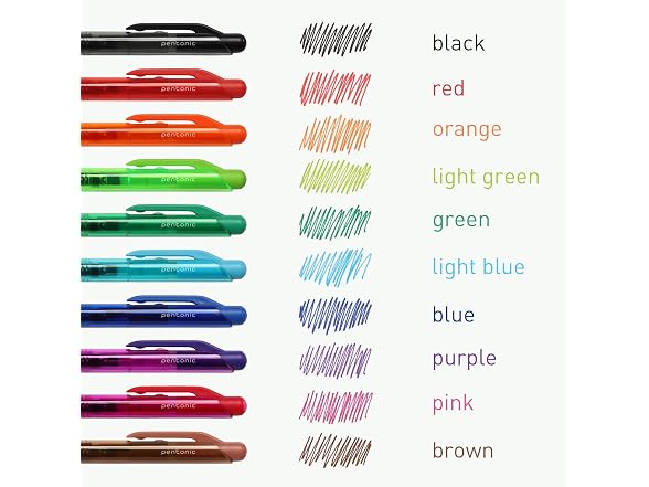 Pentonic G-RT Retractable Gel Pens, 10 Colors