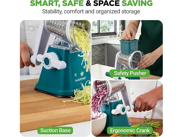 NutriChef 3 in 1 Cheese Grater & Shredder Green