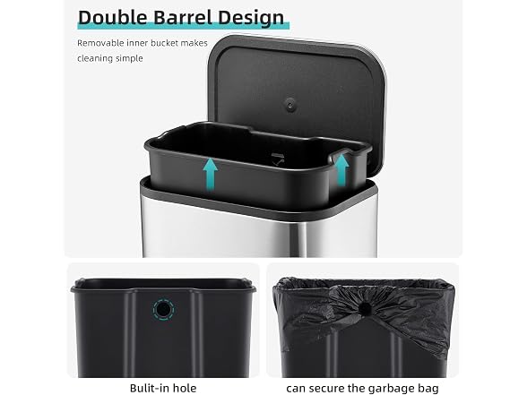 MOVECOM Trash Can, 5.3 Gal / 20 L Stainless Steel