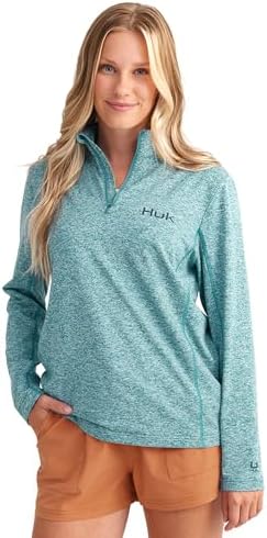 HUK Womens Coldfront+ 1/4 Zip, Performance Fishing Jacket for Women, Storm Blue Heather, X-Small