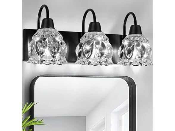 Yochoice 3-Light Bathroom Light Fixture w/Flower Glass