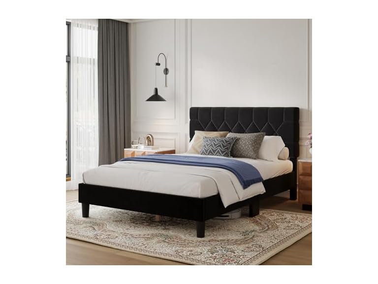 Avenco Queen Size Bed Frame, Upholstered Platform Bed Frame