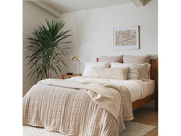 Calm White Beige Stripe Standard Sham Set of 2