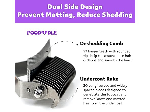 Poodoodle 2 in 1 Undercoat Rake for Dog and Cat