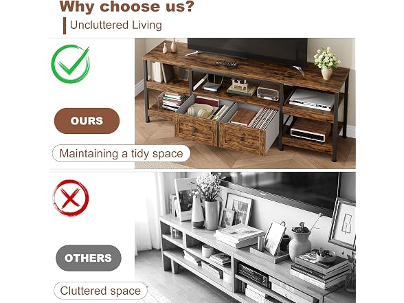 Industrial TV Stand with 2 Drawers Fits TVs up to 75in