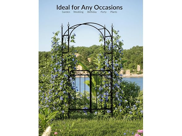 8ft Metal Garden Arch with Gate Black